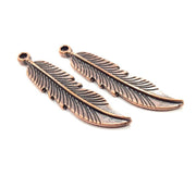 4 Copper Feather Charm Antique Copper Charm Antique Copper Plated Metal  (44x10mm) G11857