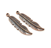 4 Copper Feather Charm Antique Copper Charm Antique Copper Plated Metal  (44x10mm) G11857