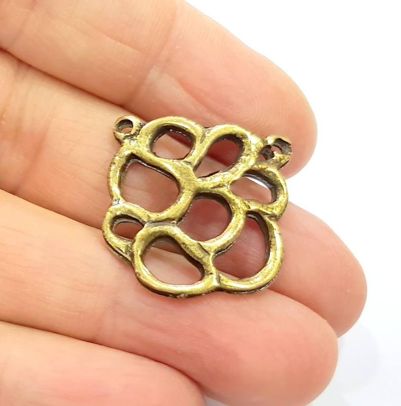 4 Antique Bronze Connector Charm Antique Bronze Plated Metal  (25x23mm) G11876