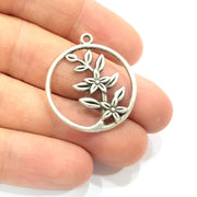 2 Leaf Charms Flower Charm Silver Charms Antique Silver Plated Charms (28mm) G9966