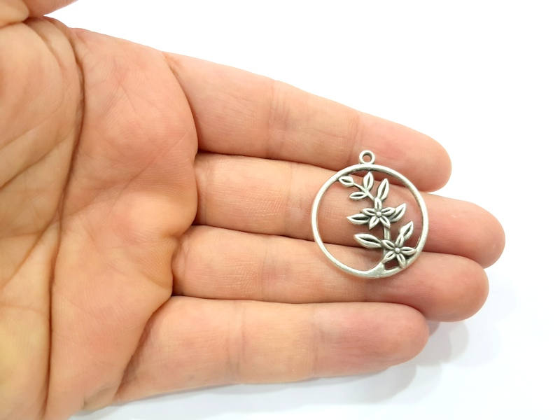 2 Leaf Charms Flower Charm Silver Charms Antique Silver Plated Charms (28mm) G9966
