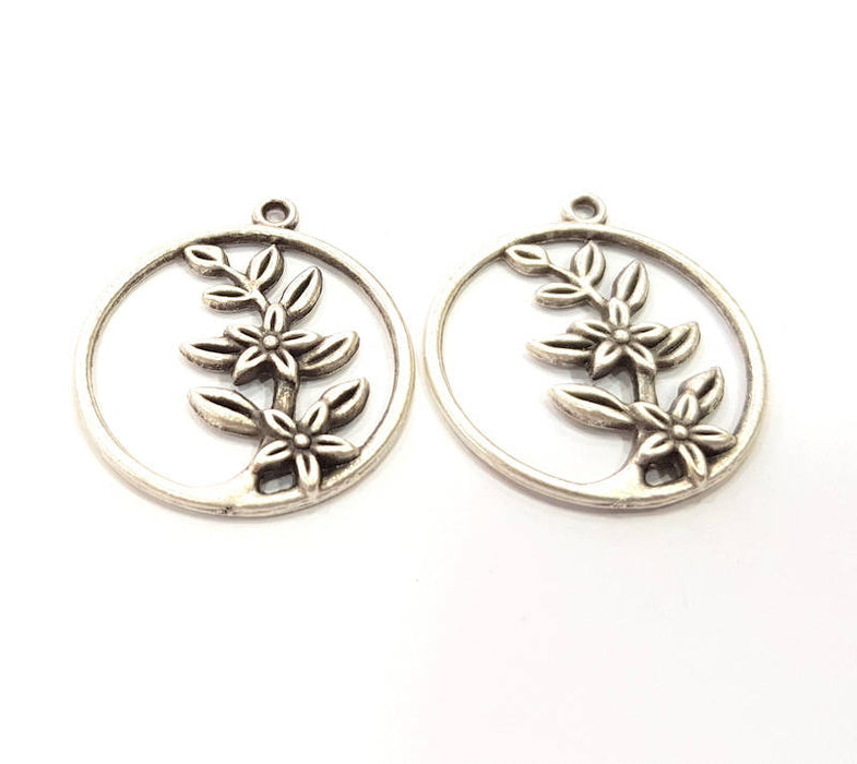 2 Leaf Charms Flower Charm Silver Charms Antique Silver Plated Charms (28mm) G9966