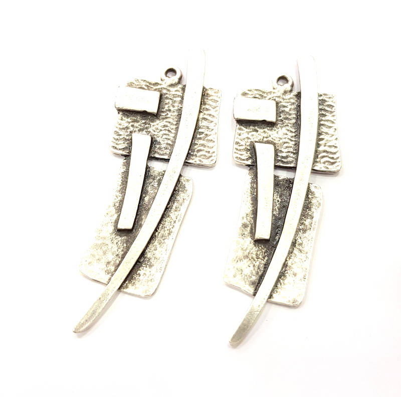 2 Silver Charms Antique Silver Plated Charms (66x22mm) G9968