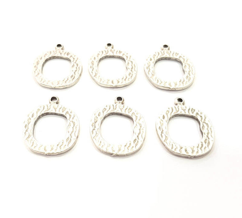 6 Silver Circle Charms Antique Silver Plated Charms (22x17mm) G14057