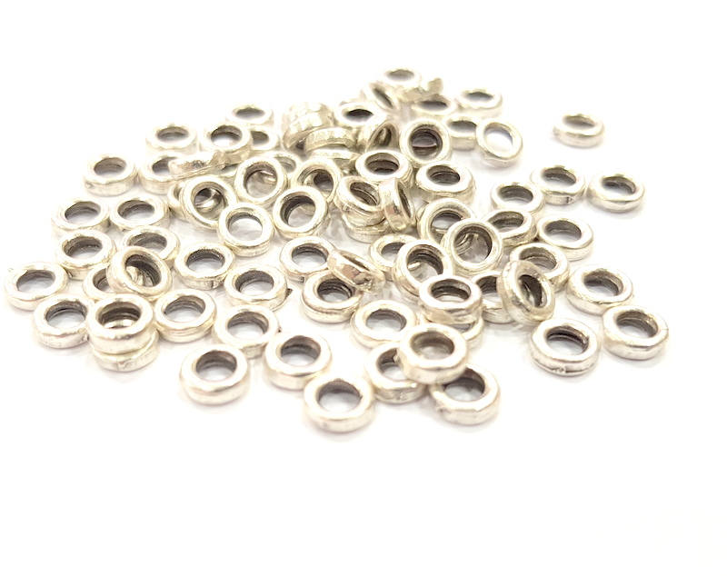 40 Silver Rondelle Beads Antique Silver Plated Beads 6mm  G9977