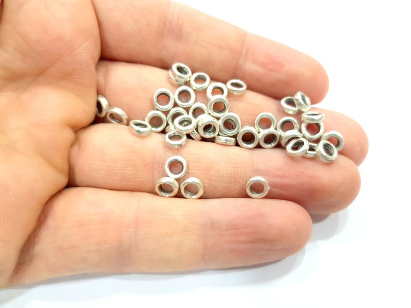 40 Silver Rondelle Beads Antique Silver Plated Beads 6mm  G9977