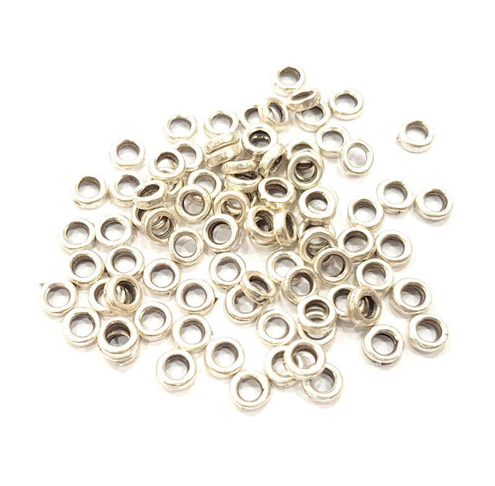 40 Silver Rondelle Beads Antique Silver Plated Beads 6mm  G9977