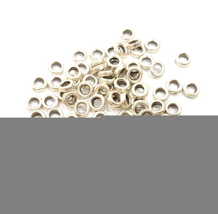 40 Silver Rondelle Beads Antique Silver Plated Beads 6mm  G9977