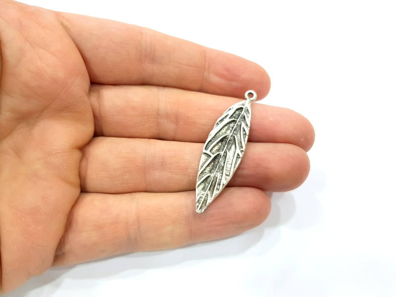 2 Leaf Charms Silver Charms Antique Silver Plated Charms (46x13mm) G9979