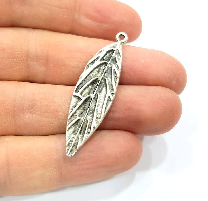 2 Leaf Charms Silver Charms Antique Silver Plated Charms (46x13mm) G9979