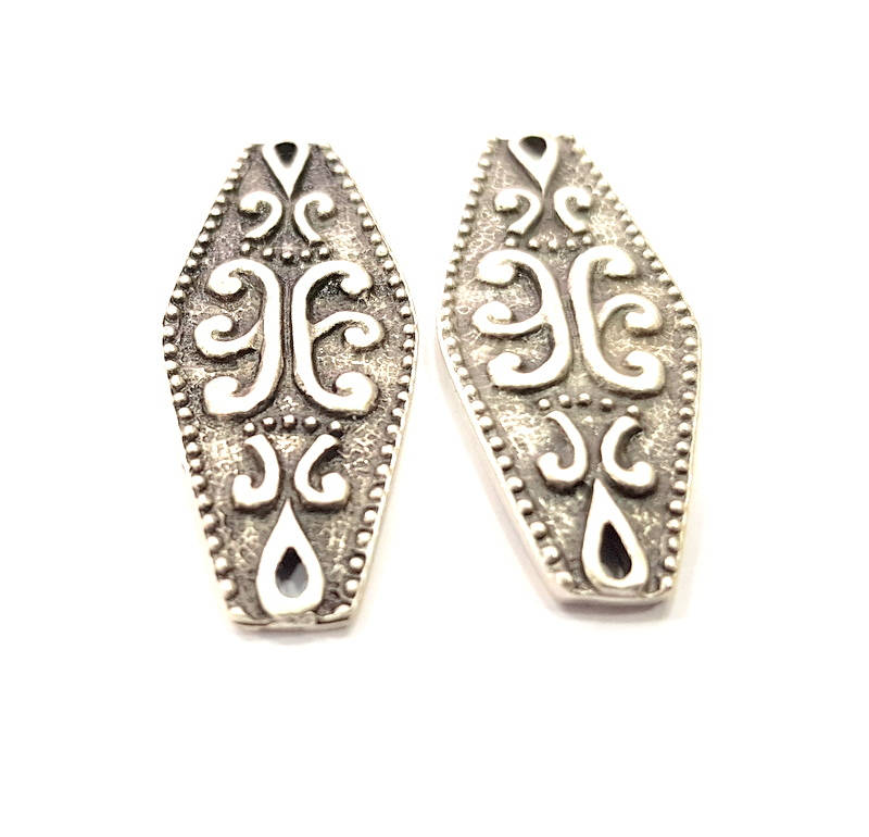 4 Silver Charms Antique Silver Plated Charms (38x15mm) G9983