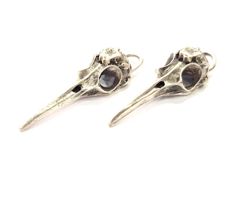 20 Bird Head Skull Charm Antique Silver Plated Charms (40x12mm) G13617