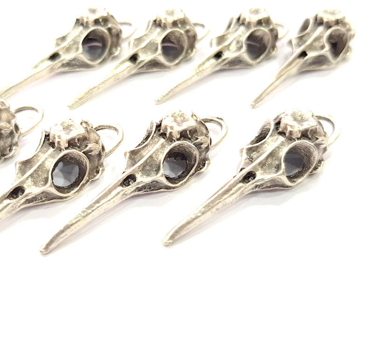 20 Bird Head Skull Charm Antique Silver Plated Charms (40x12mm) G13617