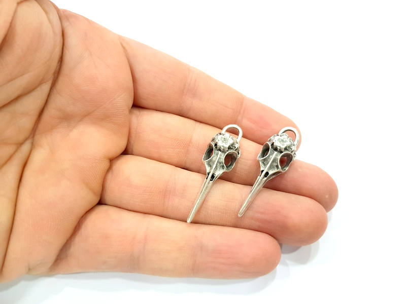 20 Bird Head Skull Charm Antique Silver Plated Charms (40x12mm) G13617