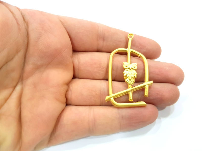 Owl Charm Gold Bird Charm Gold Plated Charms  (52x32mm)  G10004