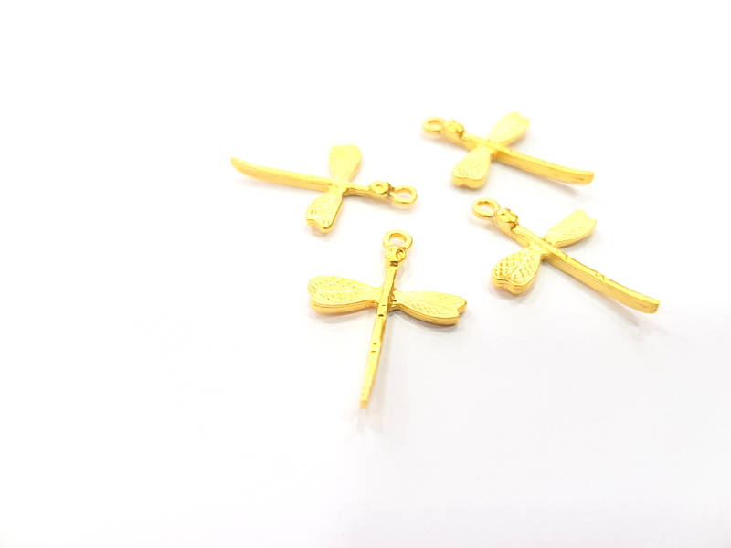 10 Dragonfly Charm Gold Charm Gold Plated Charms  (26x18mm)  G10005