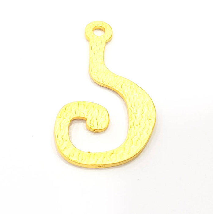 2 Gold Hook Pendant Charm Gold Plated Charms  (53x31mm)  G10013