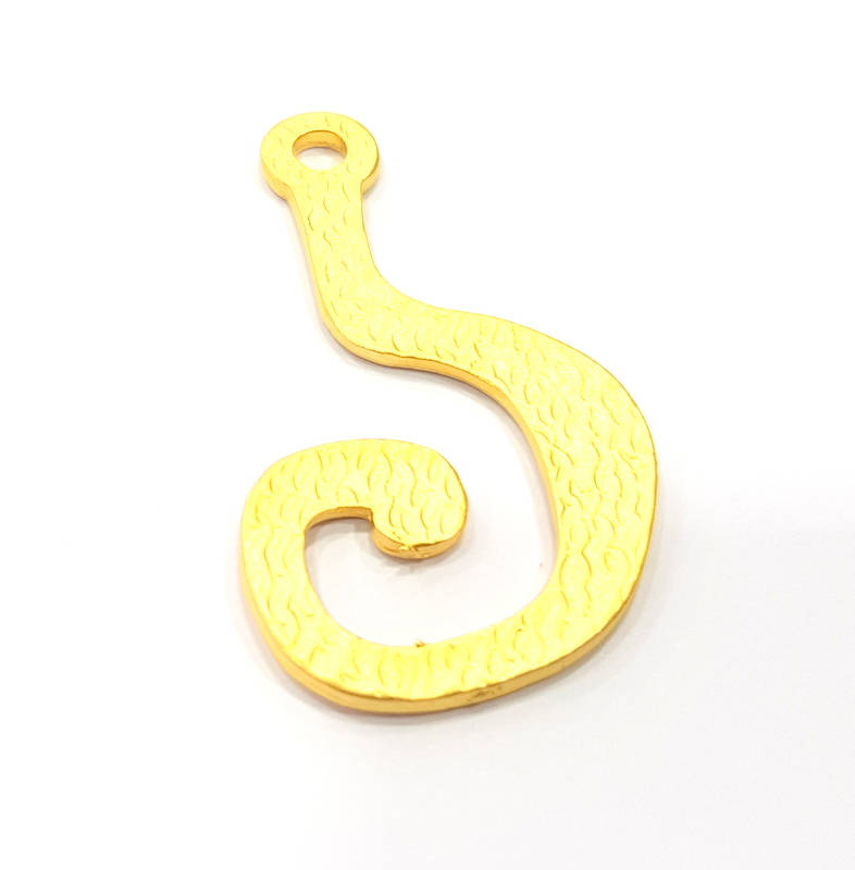 2 Gold Hook Pendant Charm Gold Plated Charms  (53x31mm)  G10013