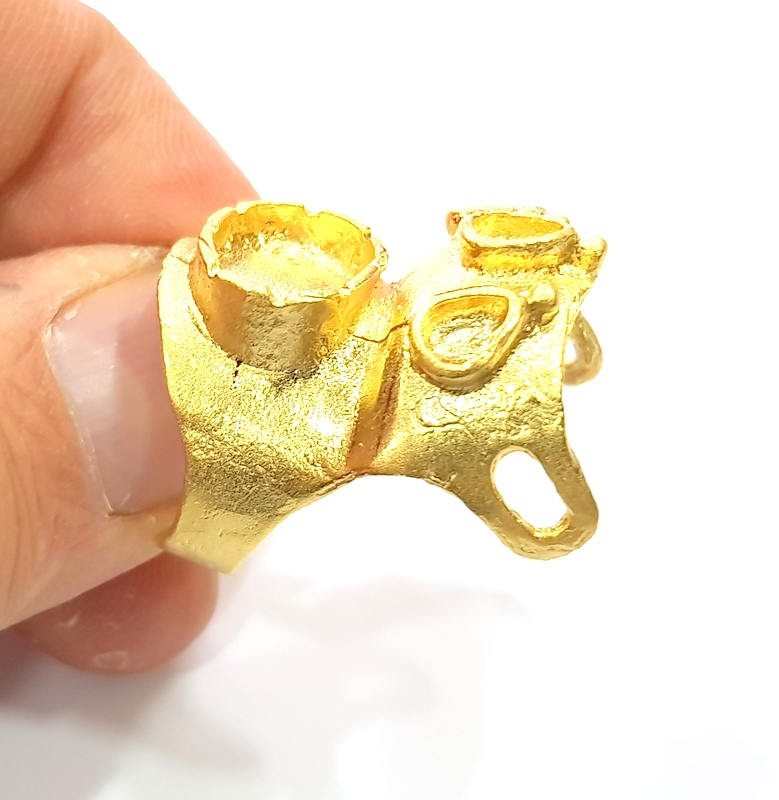 Gold Ring Settings Blank inlay Ring Mosaic Ring Bezel Base Cabochon Mountings Adjustable (12x10mm and 5x3mm blank ) Gold Plated Brass G10025