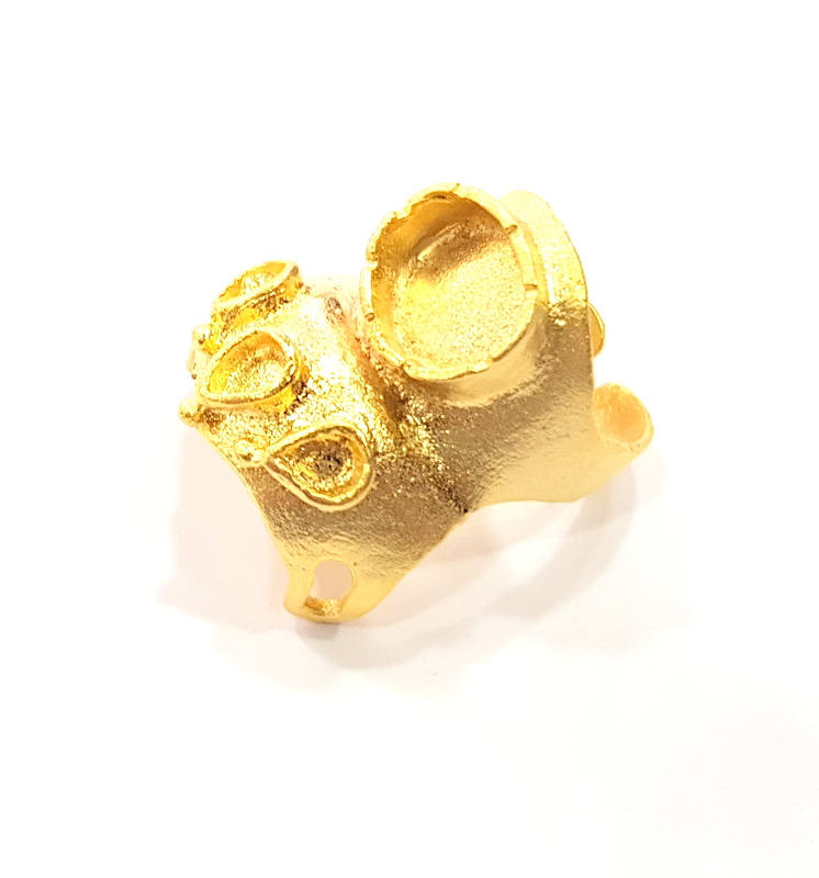 Gold Ring Settings Blank inlay Ring Mosaic Ring Bezel Base Cabochon Mountings Adjustable (12x10mm and 5x3mm blank ) Gold Plated Brass G10025