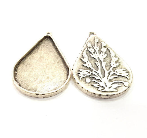 2 Silver Pendant Blank Bezel Base Setting inlay Blank Necklace Blank Resin Blank Mountings Antique Silver Plated  (40x28mm blank )  G10027
