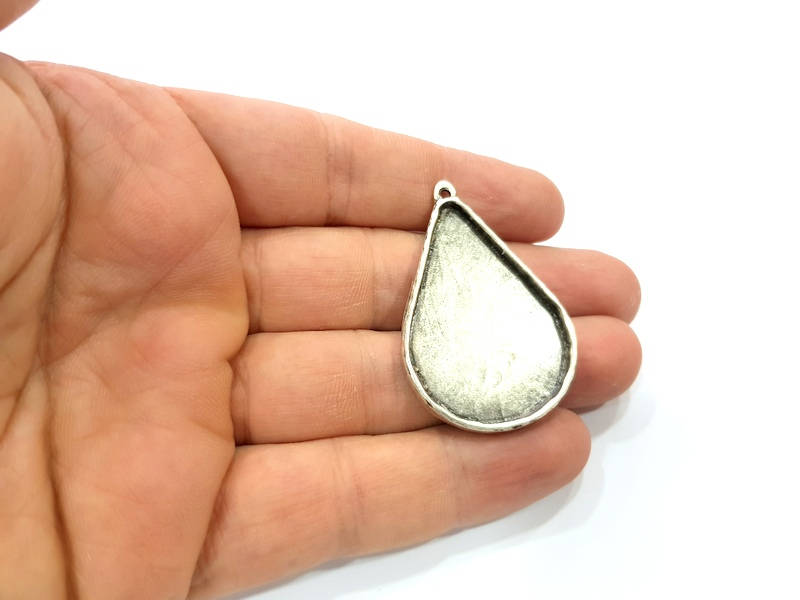 2 Silver Pendant Blank Bezel Base Setting inlay Blank Necklace Blank Resin Blank Mountings Antique Silver Plated  (40x28mm blank )  G10027