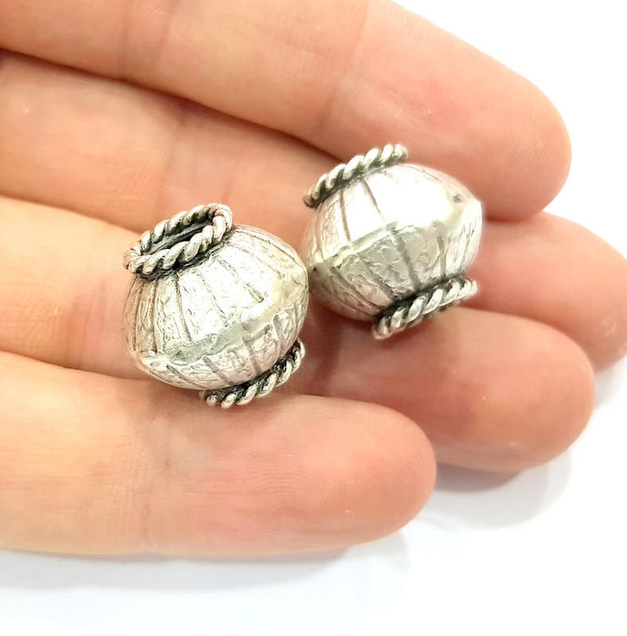 2 Silver Large Beads Antique Silver Plated Brass Ball Beads 19mm  G10028