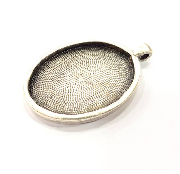 Silver Pendant Blank Bezel Base Setting inlay Blank Necklace Blank Resin Blank Mountings Antique Silver Plated  (38x28mm blank )  G13922