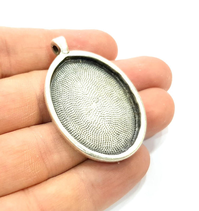 Silver Pendant Blank Bezel Base Setting inlay Blank Necklace Blank Resin Blank Mountings Antique Silver Plated  (38x28mm blank )  G13922