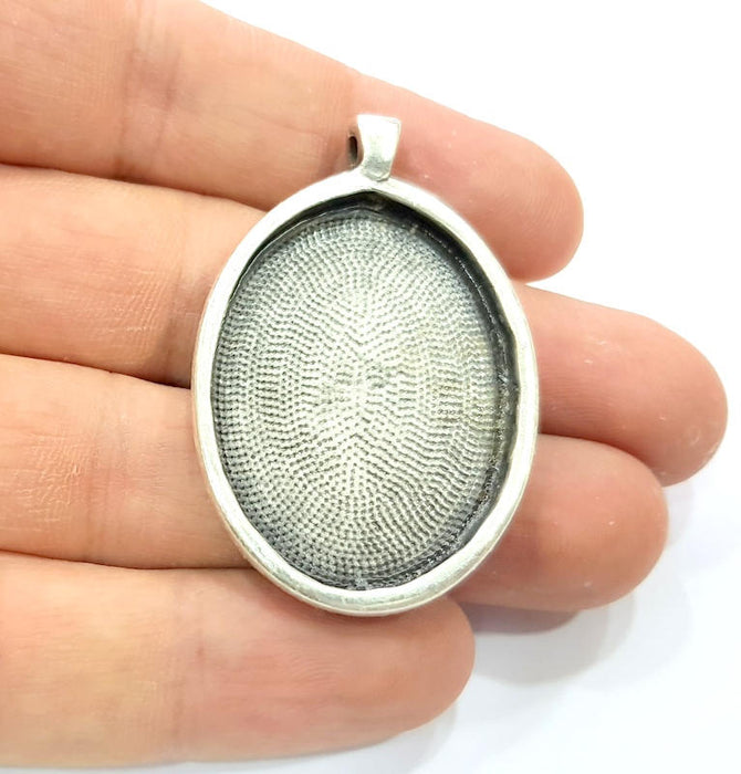 Silver Pendant Blank Bezel Base Setting inlay Blank Necklace Blank Resin Blank Mountings Antique Silver Plated  (38x28mm blank )  G13922