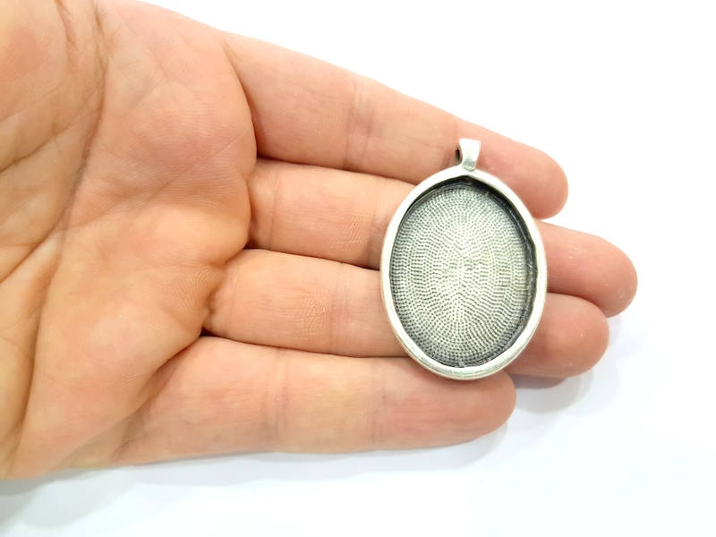 Silver Pendant Blank Bezel Base Setting inlay Blank Necklace Blank Resin Blank Mountings Antique Silver Plated  (38x28mm blank )  G13922