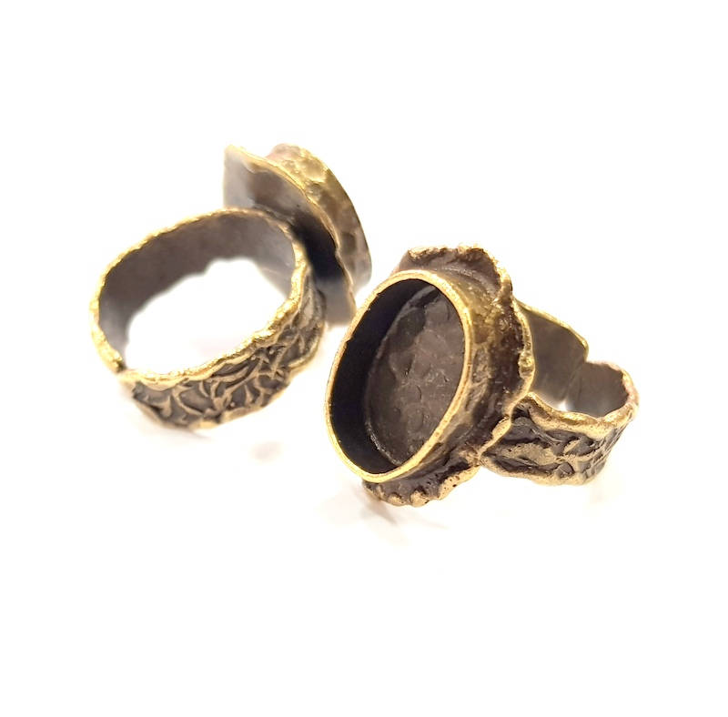 Antique Bronze Ring Blank inlay Ring Blank Mosaic Bezel Base Settings Cabochon Mountings (14x10mm Blank ) Antique Bronze Plated Brass G10124