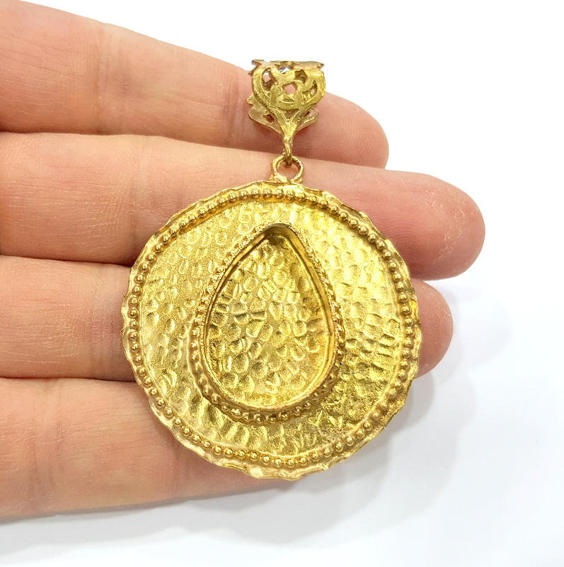 Raw Brass Pendant Blank Mosaic Base Blank inlay Blank Necklace Blank Resin Blank Mountings Cabochon Bezel Base  (25x18mm blank) G10141