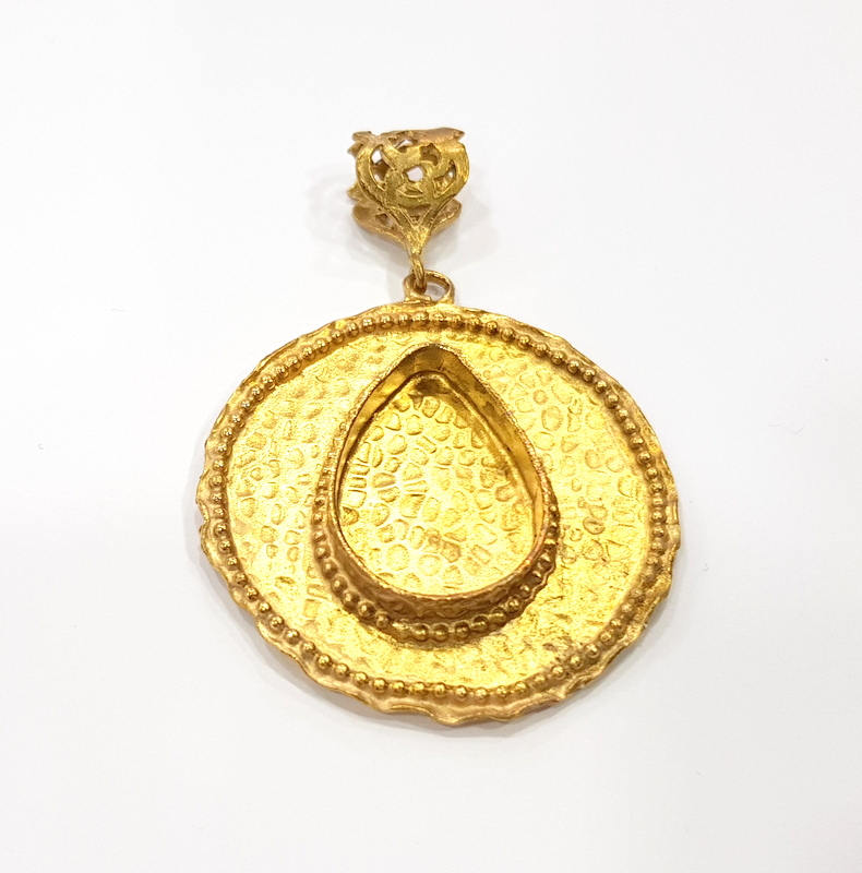 Raw Brass Pendant Blank Mosaic Base Blank inlay Blank Necklace Blank Resin Blank Mountings Cabochon Bezel Base  (25x18mm blank) G10141