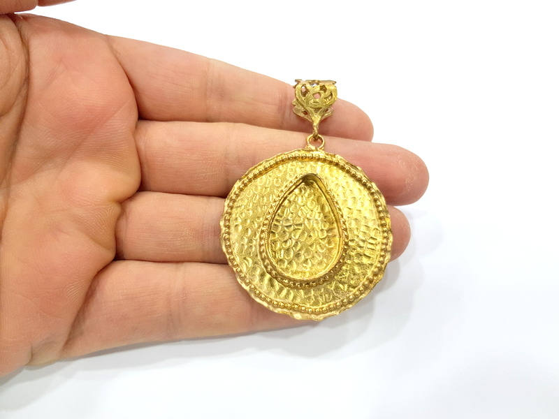 Raw Brass Pendant Blank Mosaic Base Blank inlay Blank Necklace Blank Resin Blank Mountings Cabochon Bezel Base  (25x18mm blank) G10141