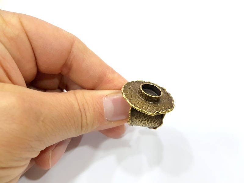 Antique Bronze Ring Blank Ring Setting inlay Blank Mosaic Bezel Base Cabochon Mountings (10mm Blank ) Antique Bronze Plated Brass G10152