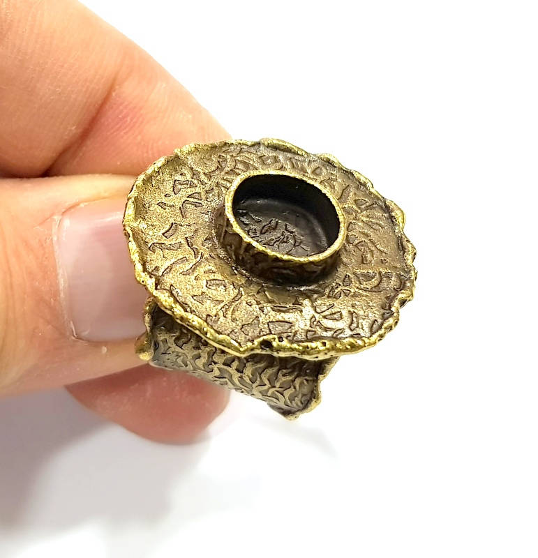 Antique Bronze Ring Blank Ring Setting inlay Blank Mosaic Bezel Base Cabochon Mountings (10mm Blank ) Antique Bronze Plated Brass G10152