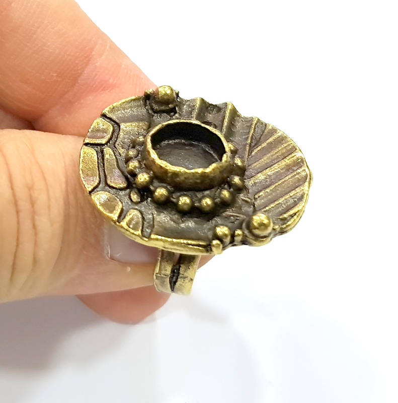 Antique Bronze Ring Blank Ring Setting inlay Blank Mosaic Bezel Base Cabochon Mountings (10mm Blank ) Antique Bronze Plated Brass G10160
