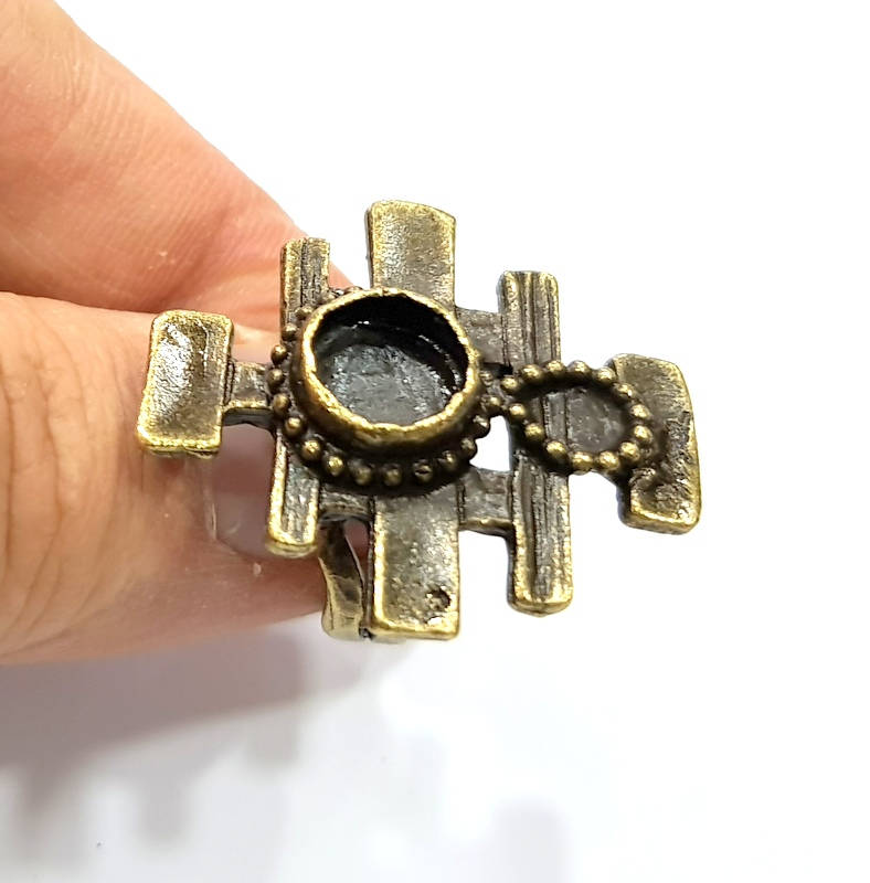 Antique Bronze Ring Blank Ring Setting inlay Blank Mosaic Bezel Base Cabochon Mountings (10mm Blank ) Antique Bronze Plated Brass G10167