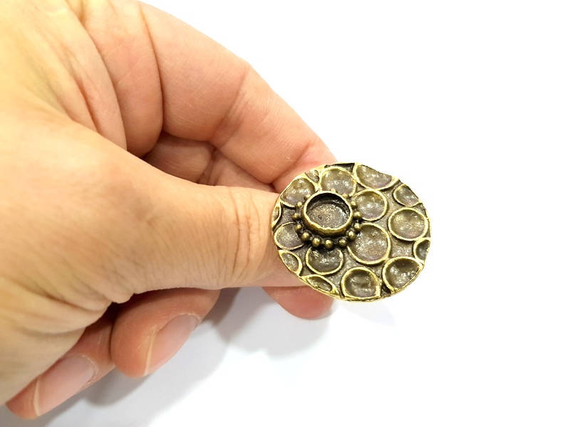 Antique Bronze Ring Blank Ring Setting inlay Blank Mosaic Bezel Base Cabochon Mountings (10mm Blank ) Antique Bronze Plated Brass G10168