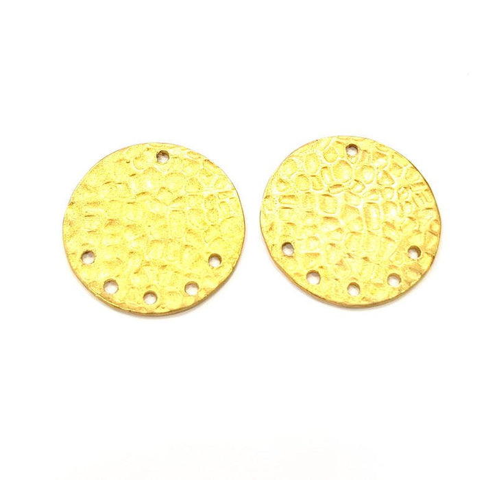 2 Raw Brass Hammered Connector Charms 21mm  G11923