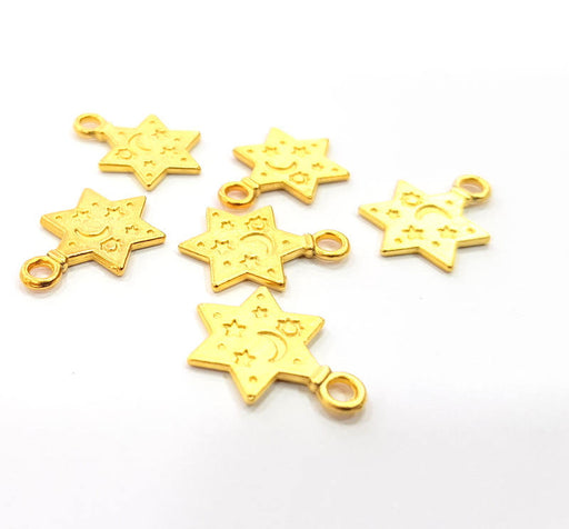 6 Night Sky Charm Gold Charm Gold Plated Charms  (19X14mm)  G10170