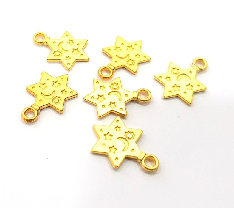 6 Night Sky Charm Gold Charm Gold Plated Charms  (19X14mm)  G10170