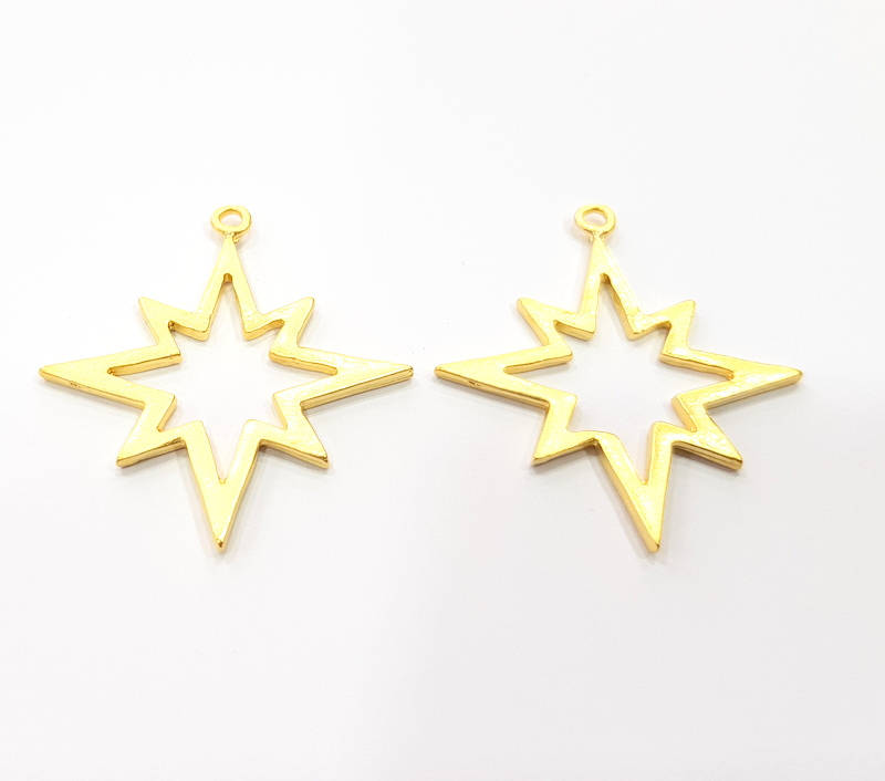 2 North Star Charm Gold Charm Gold Plated Charms  (38x33mm)  G13725