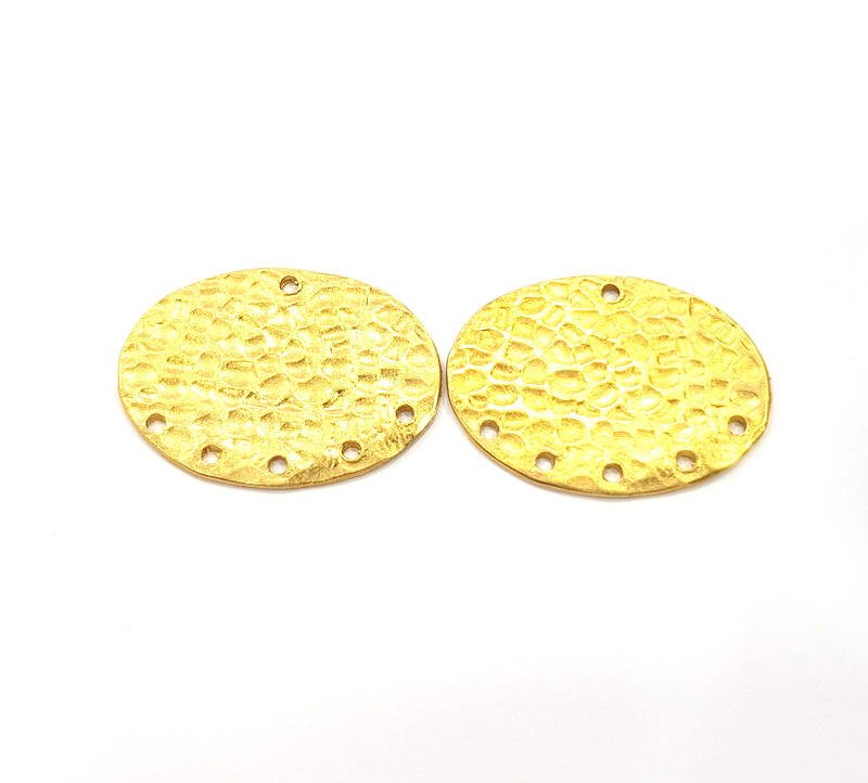 2 Raw Brass Hammered Connector Charms 26x19mm  G11931