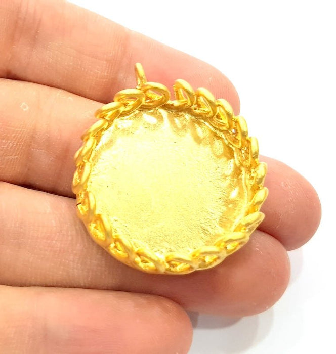 Gold Pendant Blank Mosaic Base inlay Blank Necklace Blank Resin Blank Mountings Gold Plated Brass ( 28mm blank ) G10179