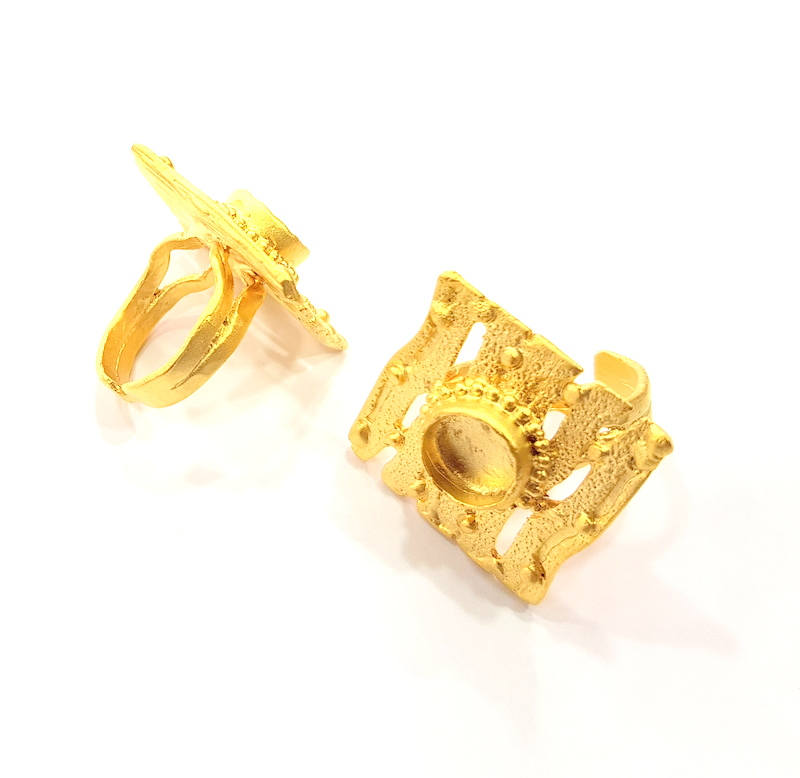 Gold Ring Settings Blank inlay Ring Mosaic Ring Bezel Base Cabochon Mountings Adjustable (10mm blank ) Gold Plated Brass G10183
