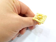 Gold Ring Settings Blank inlay Ring Mosaic Ring Bezel Base Cabochon Mountings Adjustable (10mm blank ) Gold Plated Brass G10183