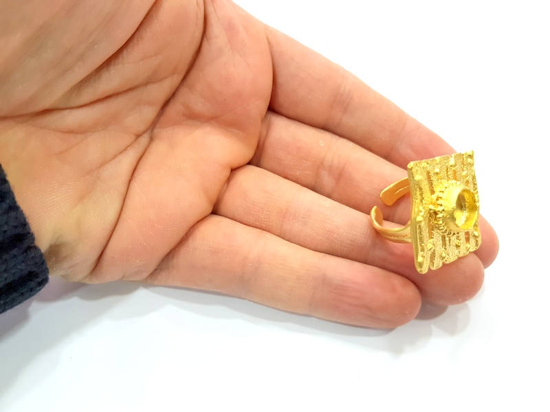Gold Ring Settings Blank inlay Ring Mosaic Ring Bezel Base Cabochon Mountings Adjustable (10mm blank ) Gold Plated Brass G10183