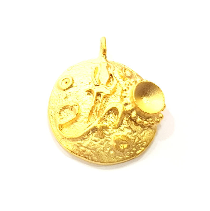 Gold Pendant Blank Mosaic Base inlay Blank Necklace Blank Resin Blank Mountings Gold Plated Brass ( 7mm blank ) G10184